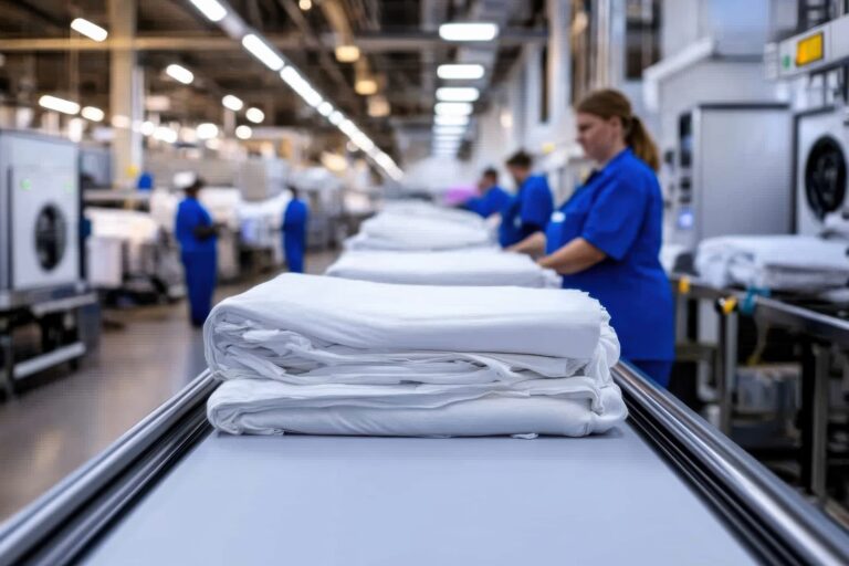 workers handling laundry